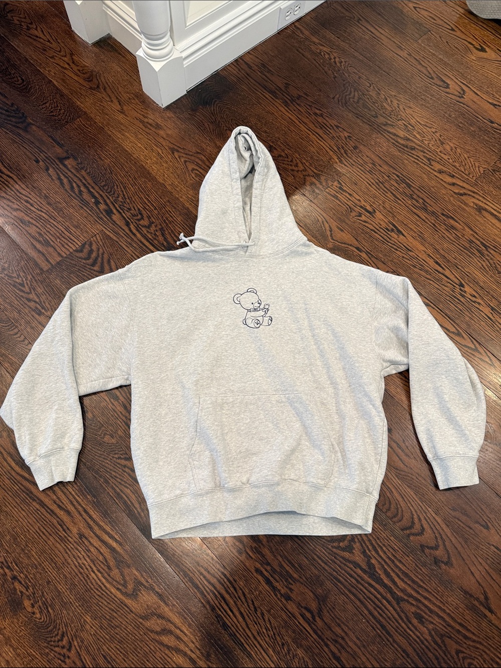 Brandy Melville Light Gray Hoodie with Small Bear Graphic